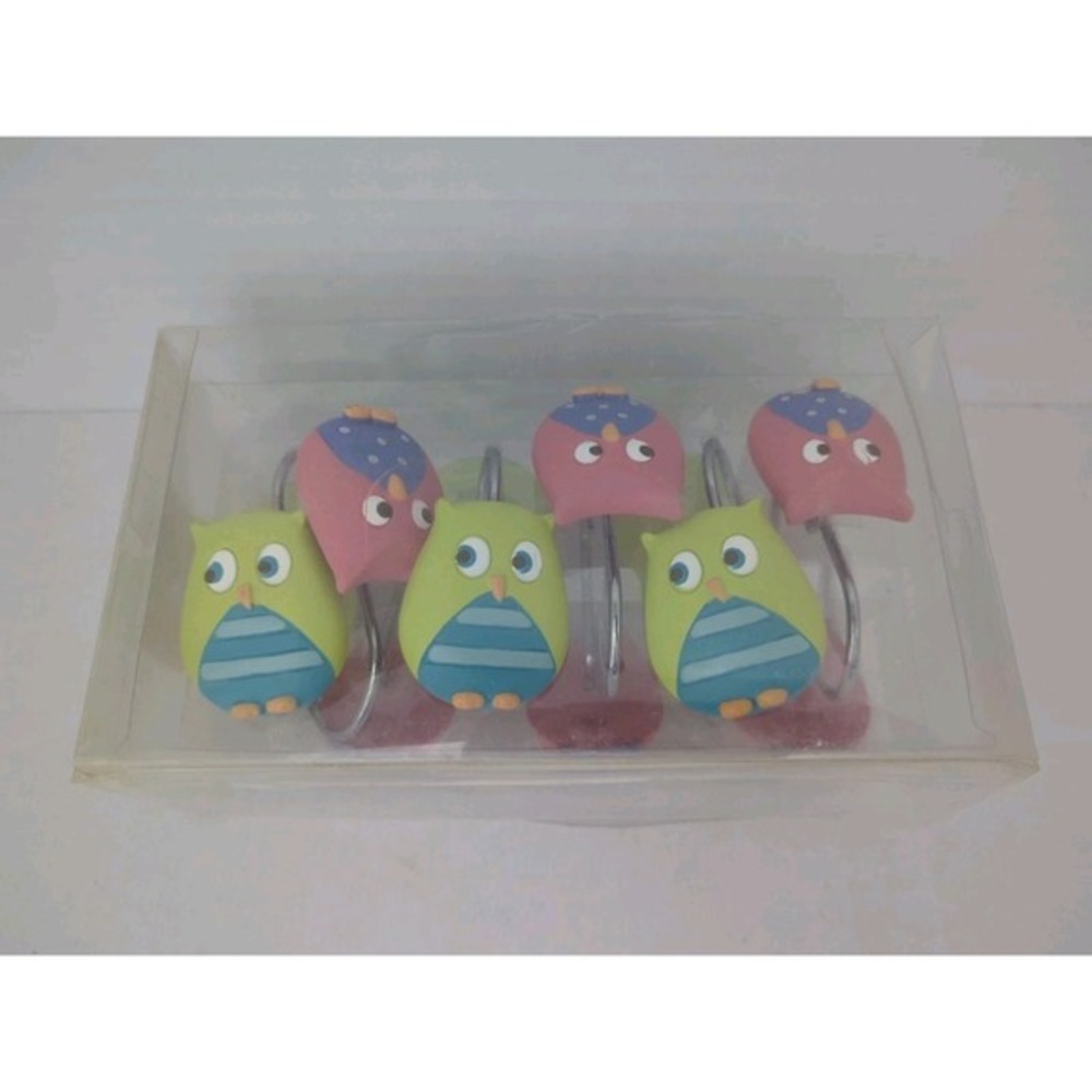 Mainstays‎ Whooty Hoot Set of 12 Pink And Green Owl Shower Curtain Hooks New